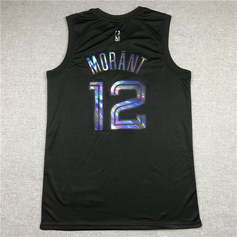 Men Memphis Grizzlies #12 Morant Black Rainbow version 2021 Nike Game NBA Jersey